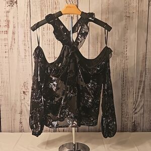 Forever 21 Sheer Cold Shoulder Halter Style Blouse